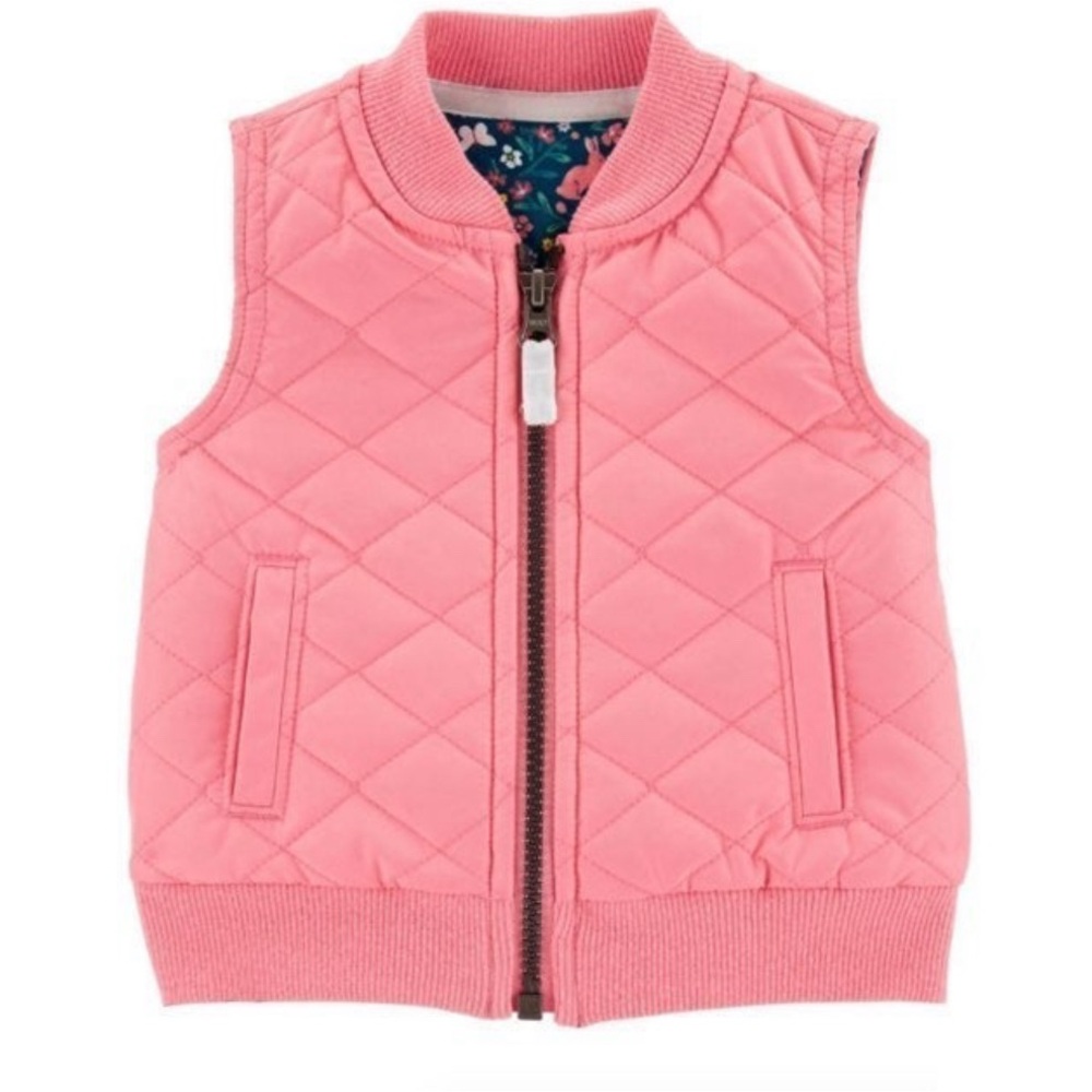 Carter's Pink Quilted Vest with Chevron Pattern 12M